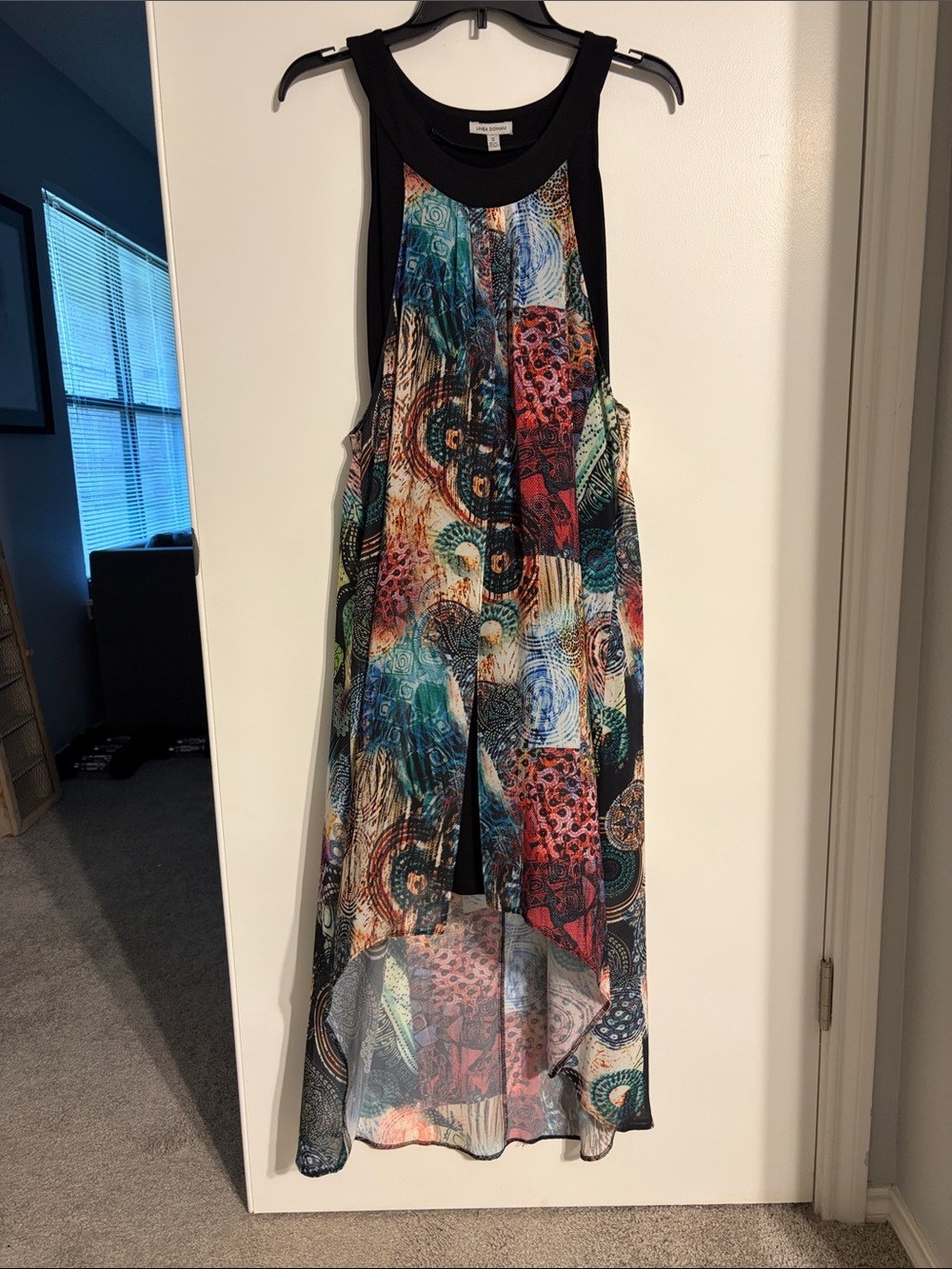 Sleeveless High-Low Dress in Multicolor Abstract Print
